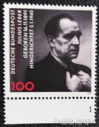 N1574sz / 1991 Németország Julius Leber politikus bélyeg postatiszta ívszéli