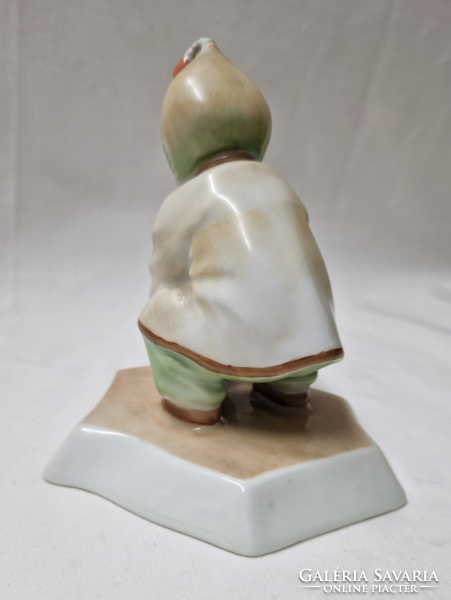 Porcelain figurine of Zsolnay ball boy or child designed by András Sinkó in perfect condition 14 cm.