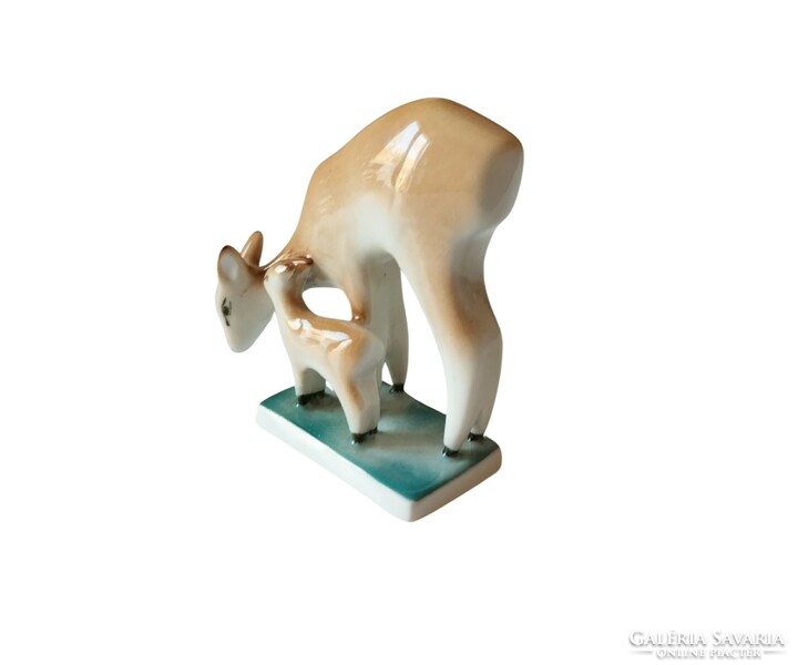 Zsolnay porcelain fawn family, flawless Zsolnay fawn blue