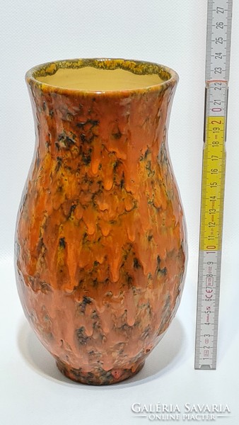 Hódmezővásárhelyi, barna, narancssárga mázas kerámia váza (3006)
