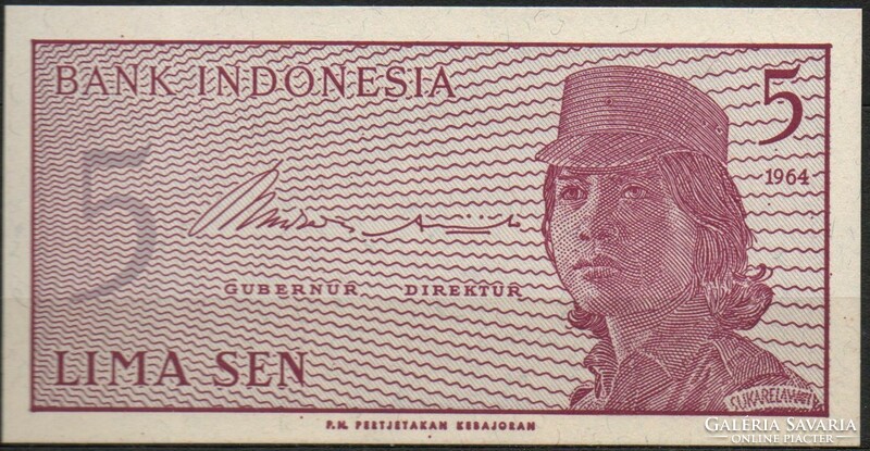 D - 160 -  Külföldi bankjegyek:  Indonézia  1964 5  Lima Sen  UNC