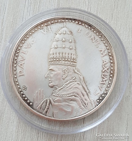Vatikán 1975  VI. Pál Pápa ezüstözött fém emlékérem  35 mm , kapszulában