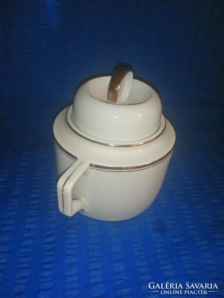 Zsolnay porcelain sugar bowl with gold stripes (a15)