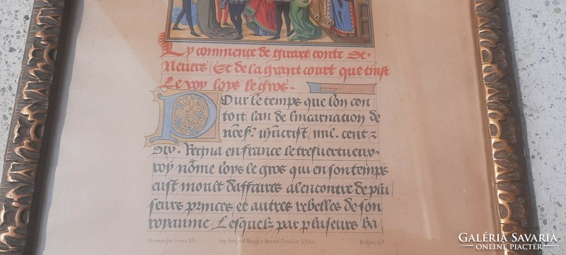 2 db.francia 19.századi litográfia 15.századi kódexlapok alapján