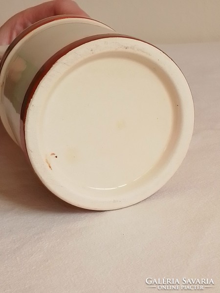 Régi fajansz kerámia tejfölös tejes kanna füles mázas csupor vízimalom jelenet 14 cm