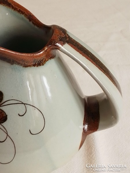 Vintage mexican veracruz ken edwards marked stoneware ? Glazed spout, small jug, flower pattern