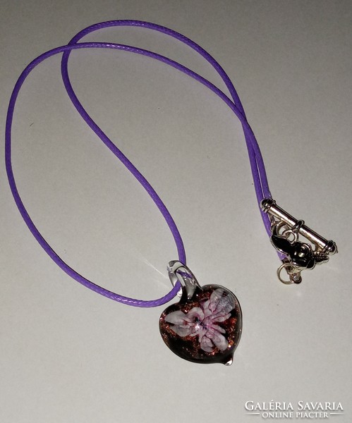 Fashion necklace - unique pink flower with small shiny glass pendant