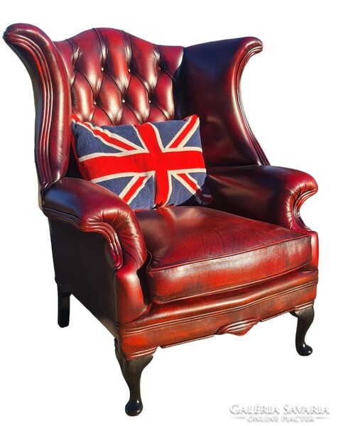 A815 original English chesterfield queen anne winged leather armchair