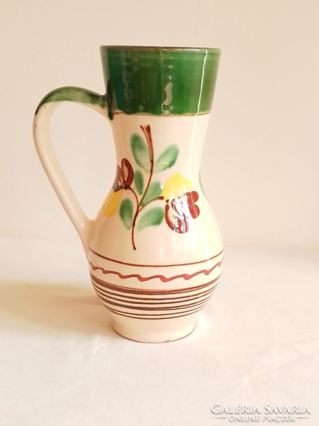 Old folk art goblet glazed ceramic jug with handle 21.5 cm