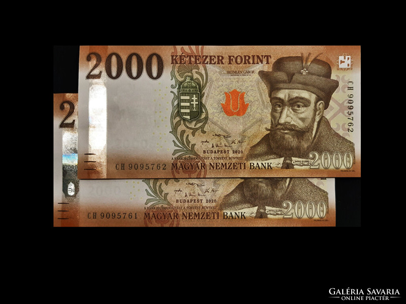 Unc - two thousand forints - in a numbered pair - 2020 (with four signatures)