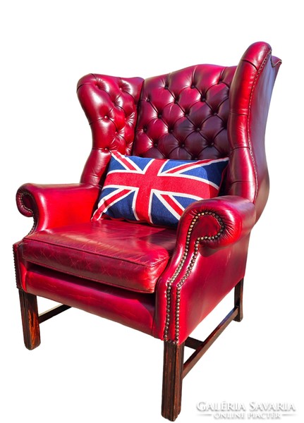 A813 original English antique chesterfield leather armchair with ears