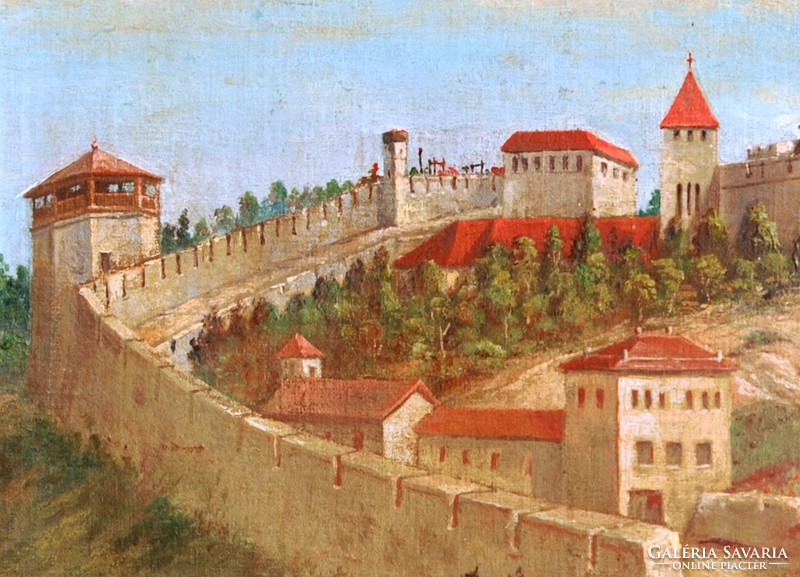 Kortárs művész: Középkori vár - olaj-vászon festmény, keretezve