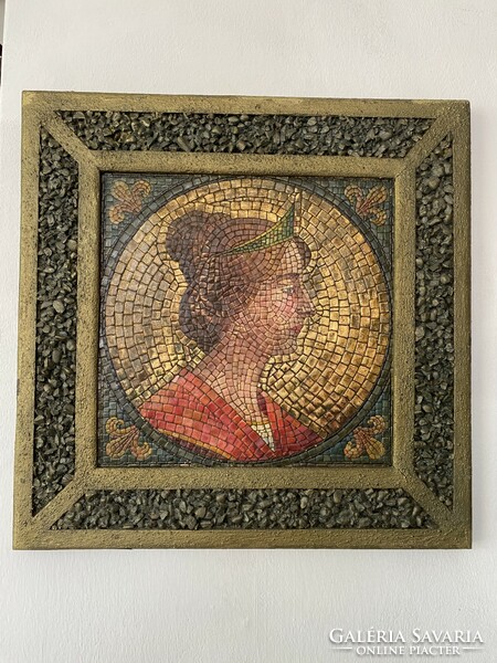 Különleges Szecessziós Ál Mozaik Festmény