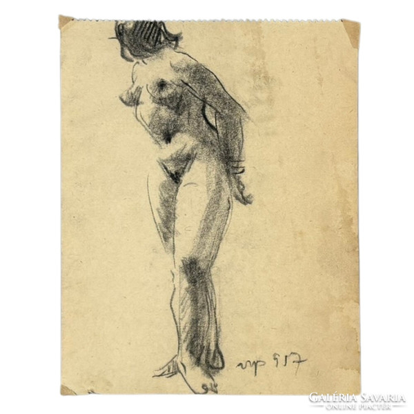 Unknown Hungarian painter - female nudes 3 pieces - charcoal, paper -