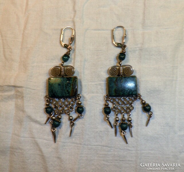 Silver - malachite earrings.