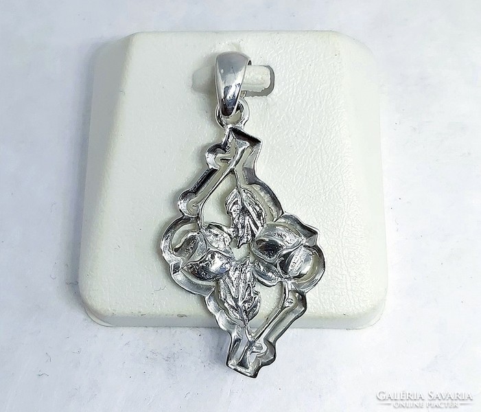 Silver pendant, flower pattern, vintage style, 925 silver jewelry