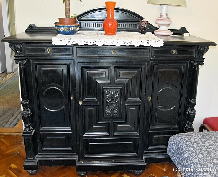 Pewter, antique, black chest of drawers