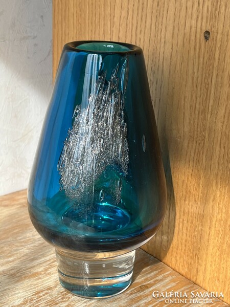 Schott Zwiesel Heinrich Loffelhardt kék buborékos váza 18 cm (U0030)