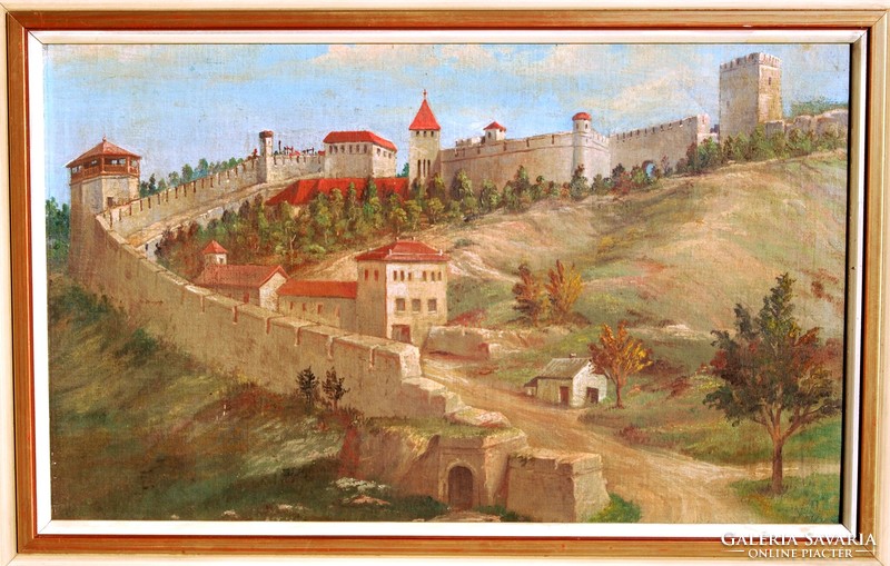 Kortárs művész: Középkori vár - olaj-vászon festmény, keretezve