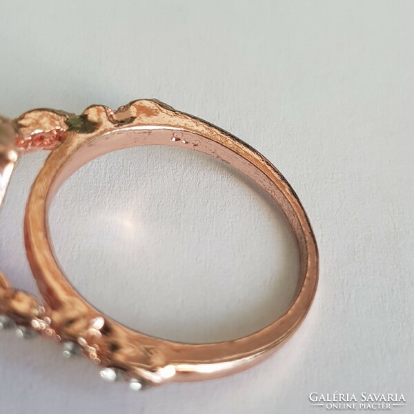 ÚJ, rózsaszín-kristály strasszköves rosegold színű 925 sterling ezüst gyűrű - USA 6 és 8 méretek