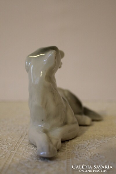 Foreign German porcelain nipp / reclining greyhound figure, 1960s-70s.