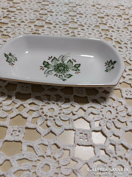 Hallóházi green floral, gold-edged, porcelain ring holder bowl