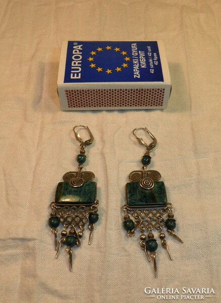 Silver - malachite earrings.