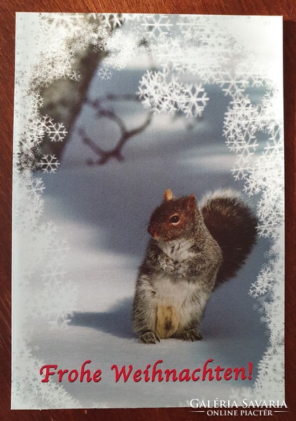 Karácsonyi képeslap postatiszta üdvözlőlap üdvözlőkártya levelezőlap mókus mintával