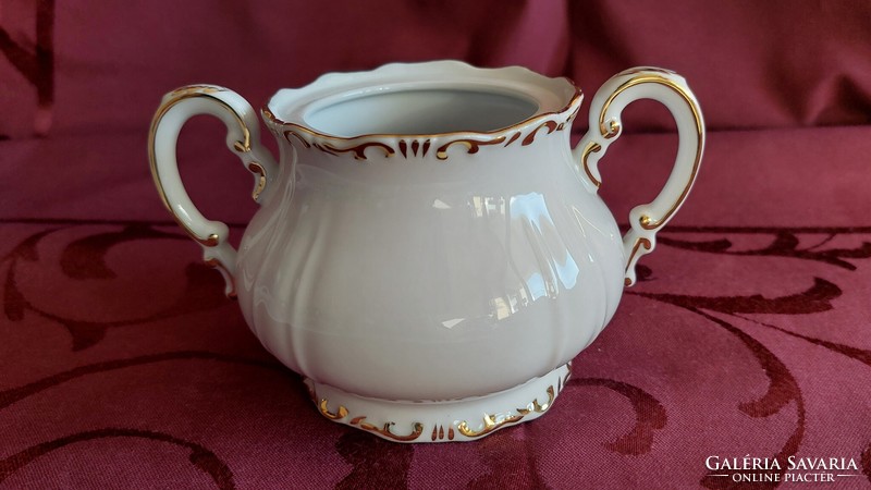 Zsolnay porcelain sugar bowl, gold stafir