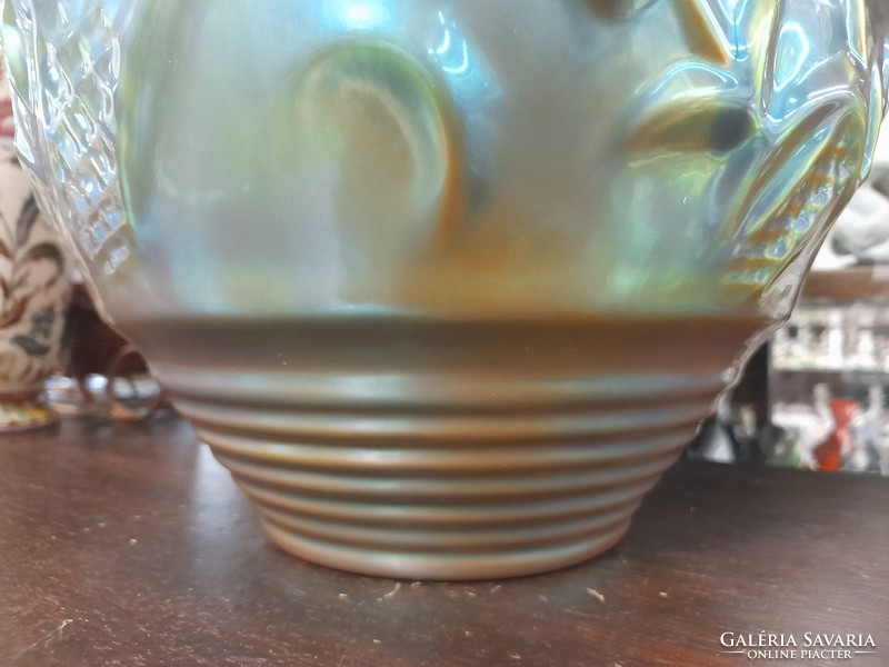 Zsolnay, sinco green eosin glaze, porcelain vase with birds. 24 Cm.