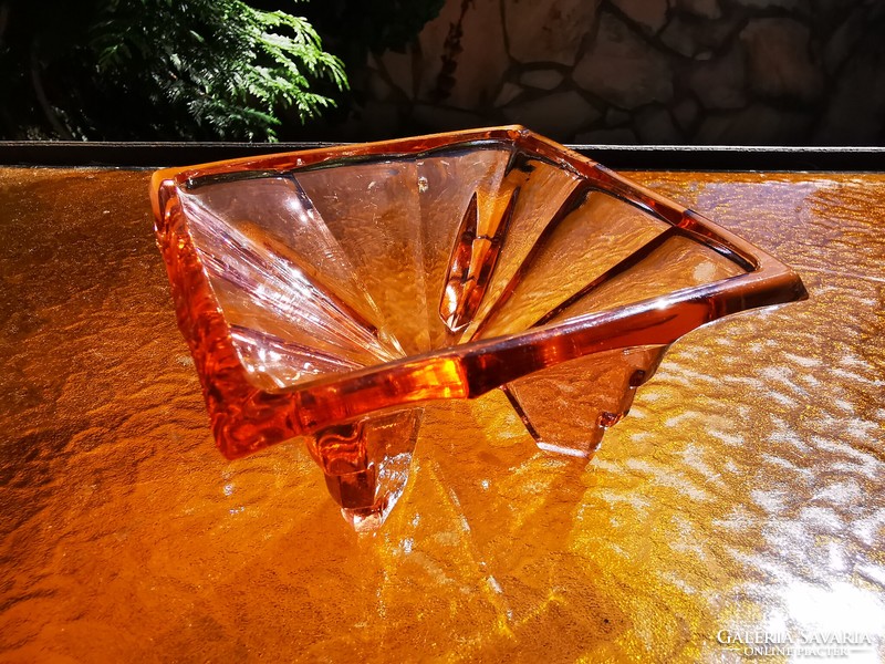 Art deco salmon-colored glass bowl with legs