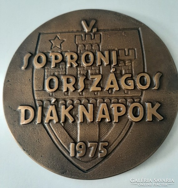 Kálmán Renner: national student days in Sopron 1975 bronze commemorative plaque 9.6 cm