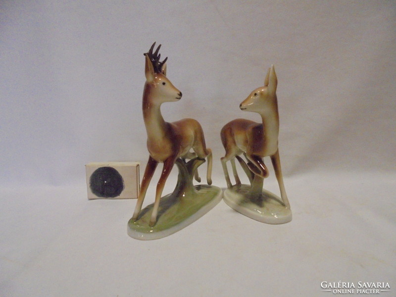 Royal dux doe and roe deer - porcelain statue, nipp, figurine - together