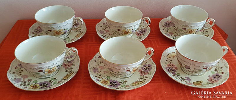 Zsolnay butterfly pattern porcelain tea cup + saucer - 12 pcs