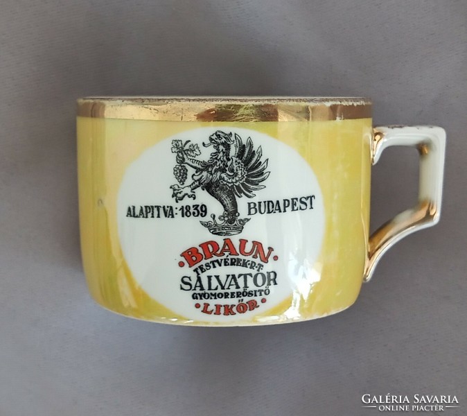 Zsolnay Braun Salvator likőr címeres teás csésze 8.8x6cm