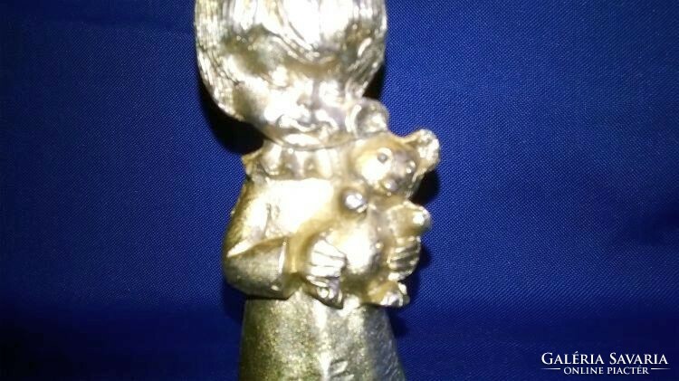 Metal miniature - little girl with teddy bear - shelf decoration or dollhouse accessory