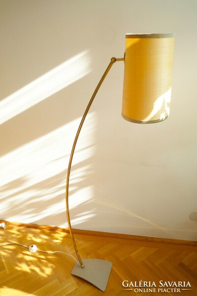 Mid century modern 60s copper floor lamp vintage lamp silk shade cast iron base