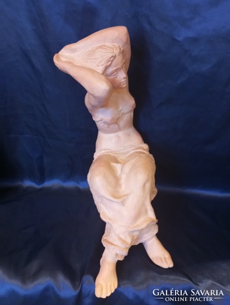 Valéria Tóth terracotta sculpture combing nude large size