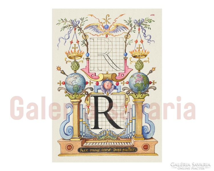 Letter M richly decorated from the 16th century, from the work mira calligraphiae monumenta