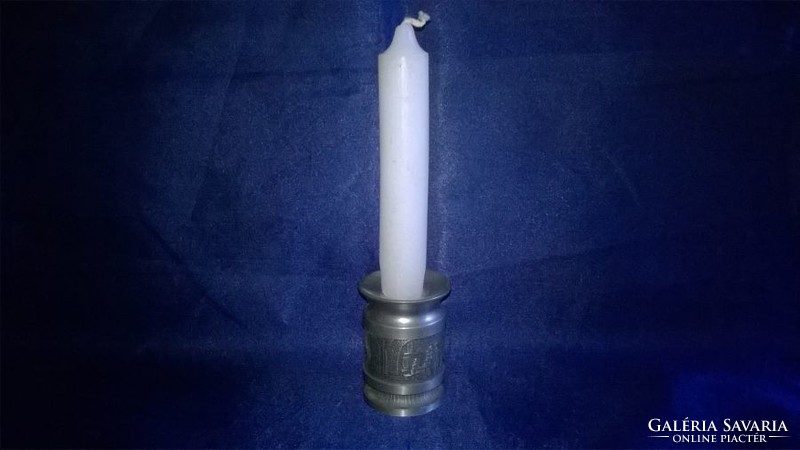 Embossed, marked tin candle holder