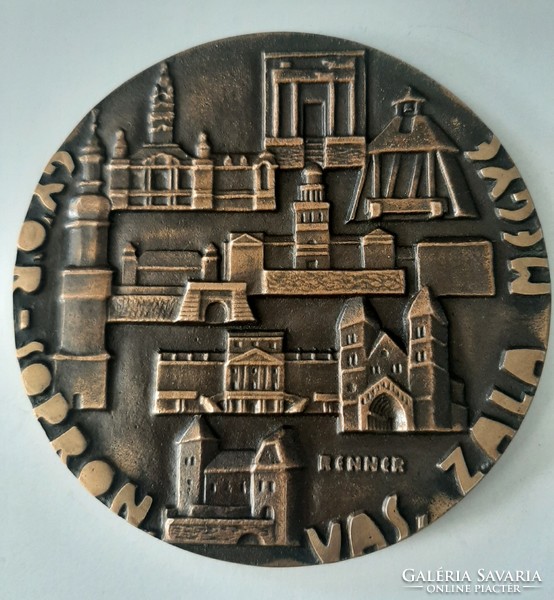 Kálmán Renner: Győr - Sopron vas zala county bronze double-sided commemorative plaque in its own box