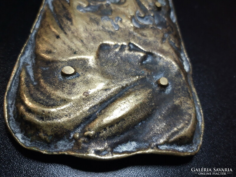 Szecessziós bronz névjegytartó / hamutál