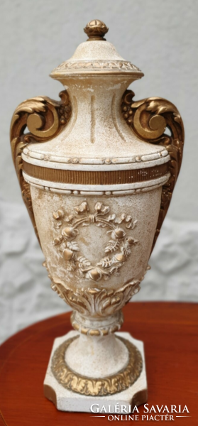 Pair of signed French plaster urn vases