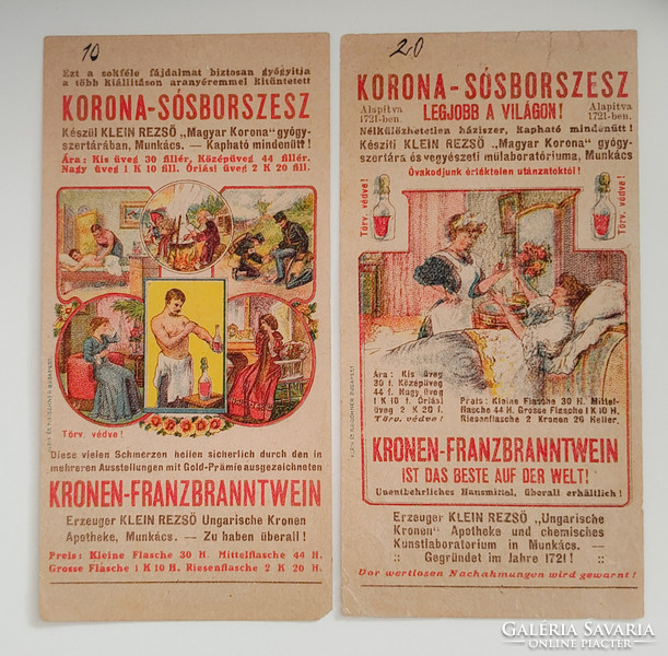 2 antique salt and pepper alcohol advertising counters, circa 1900, Klein Rezső Pharmacy, Münkacs