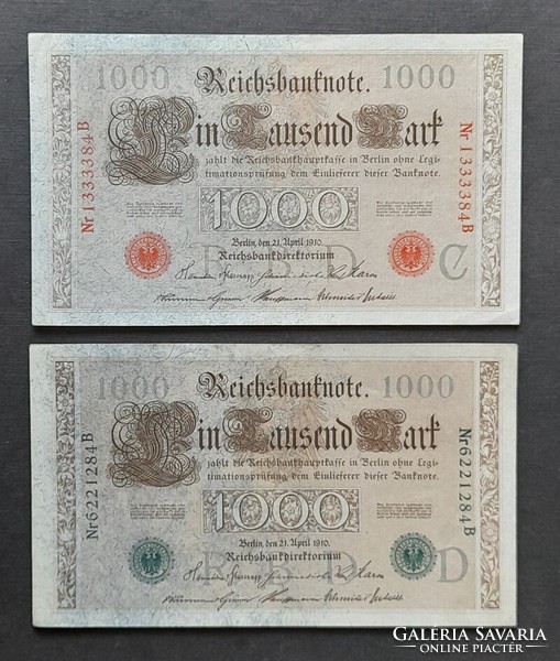 Németország * 1000 márka 1910 piros/ zöld pecsét