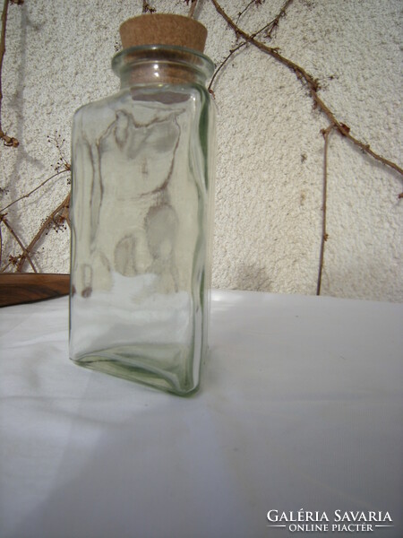 Rare triangular glass bottle with new cork approx. Half a liter