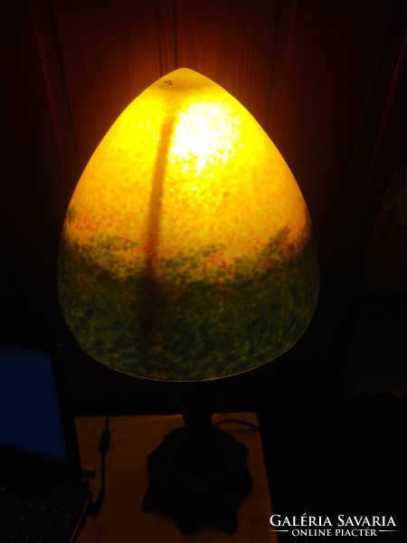 Antique table lamp in the shape of a woman, with original French art deco glass shade, marked,,art de france,,