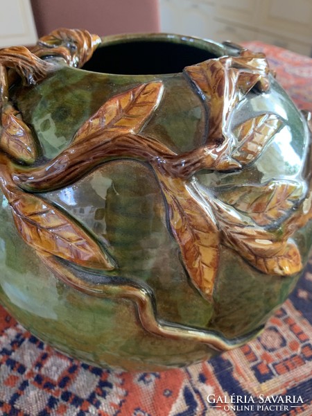 Pápai kata spherical vase with leaves and tendrils