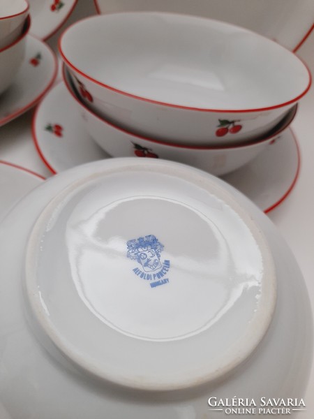 Alföldi cherry-patterned compote and pickle bowls and small plates, 5 + 5 pieces in one