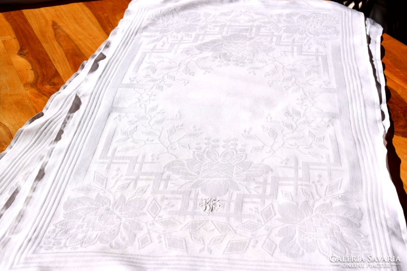 Antique old art deco large damask serving plate coaster damask napkin tea towel 101 x 50